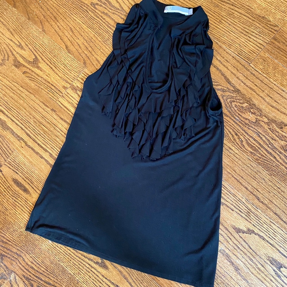 Nu Collective Black Sleeveless Ruffle Front Top
